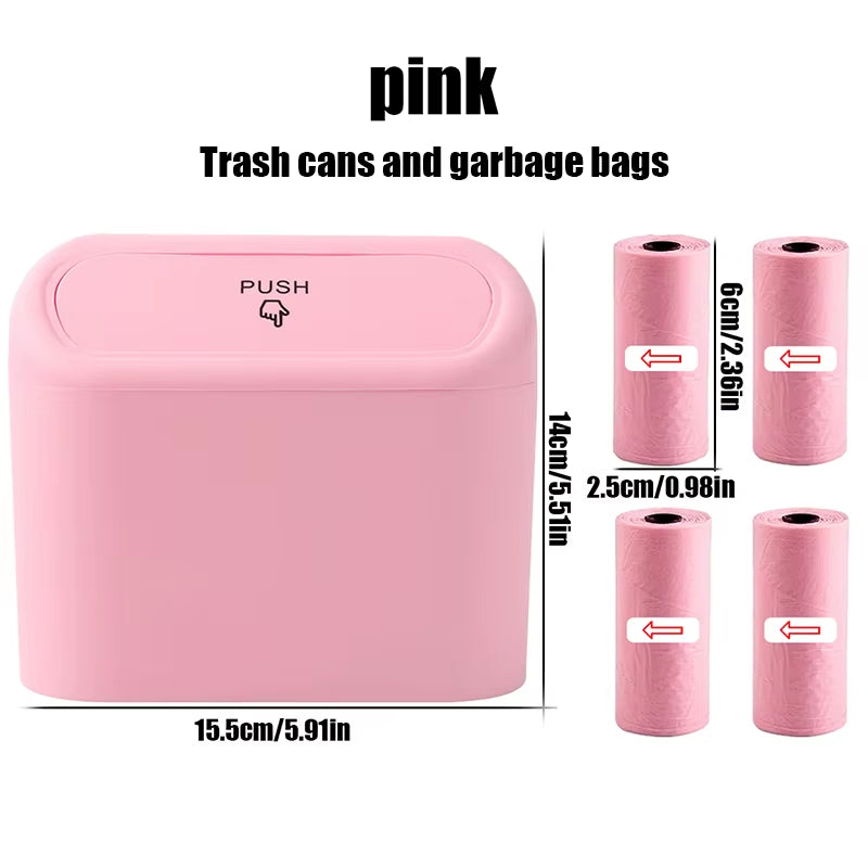 1L Car Interior Storage Box Trash Can with 4 Rolls (60Pcs)